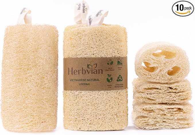 Natural Vietnamese Loofah Sponge, 100% Plant-Based Luffa Exfoliating Body by Herbvian
