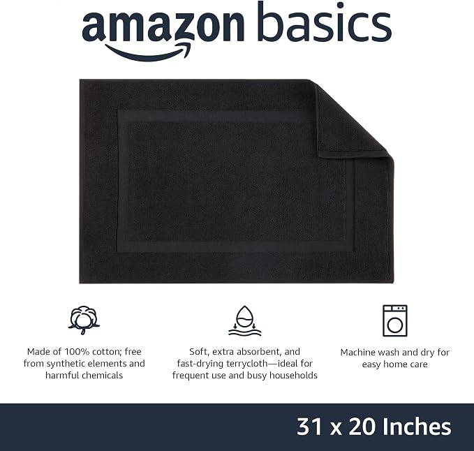 Amazon Basics Banded 100% Cotton Machine Washable Bathroom Bath Rug Mat - Image 3