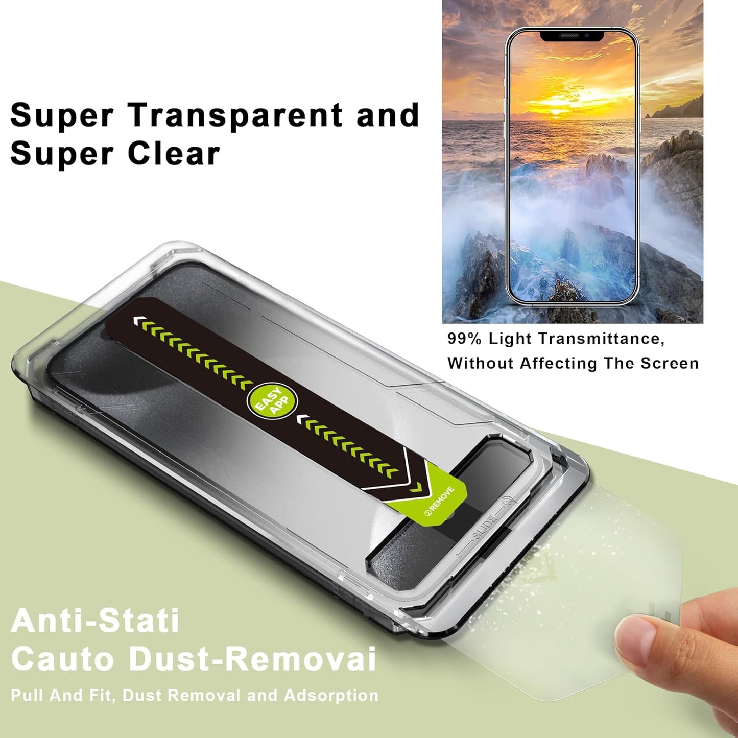 (2-Pack Ultra HD Clear Screen Protector for iPhone X/XS/11 Pro (5.8-Inch),9H Tempered Glass,Full Coverage,Anti-Fingerprint,Auto Dust Removal,Bubble-Free,Easy Installation