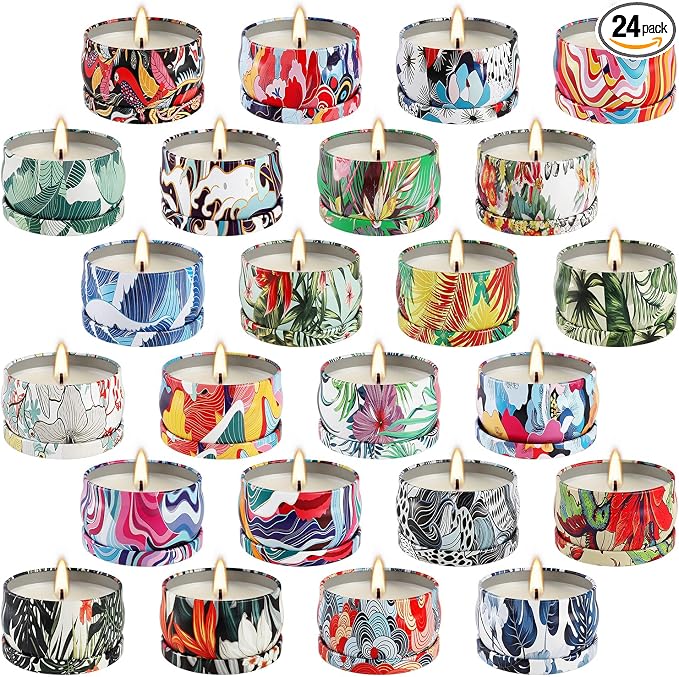 WPONSZU Set 24 Pack Scented Candles Gifts Soy Wax Travel Tin Jar Candles by WPONSZU