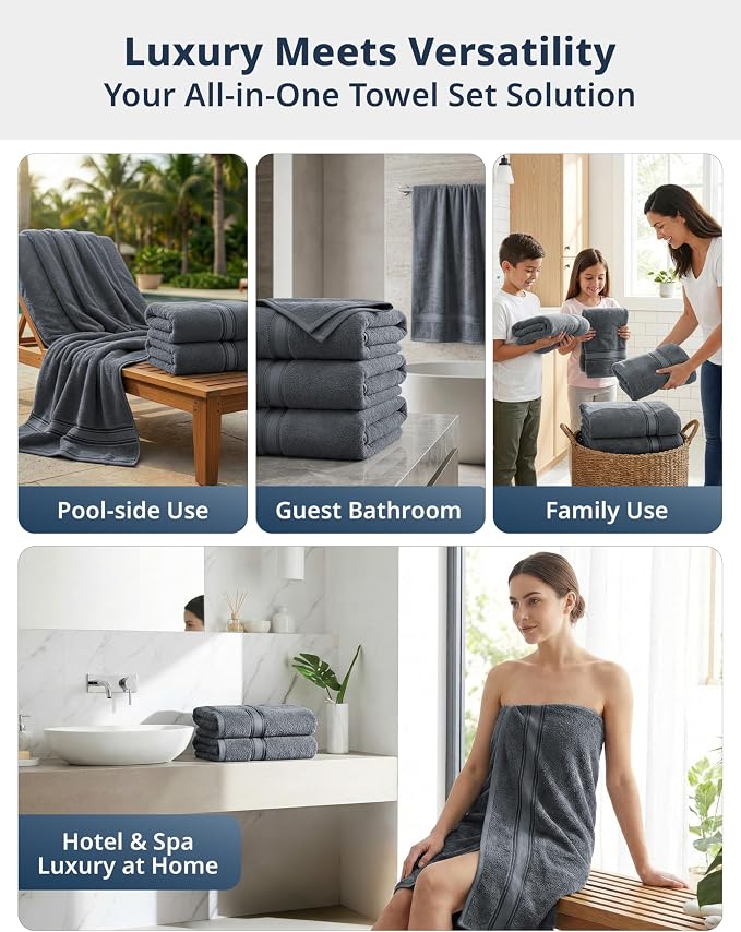 LANE LINEN 100% Cotton 4 Pack Bath Towels Set - Image 8