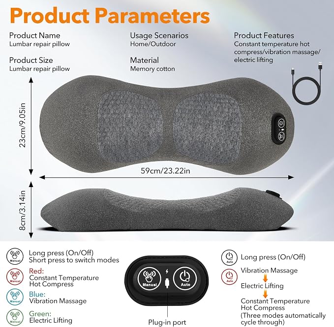 Gifts for Mother, 3 in 1 Back Massager Electric Lumbar Support Pillow - Image 5