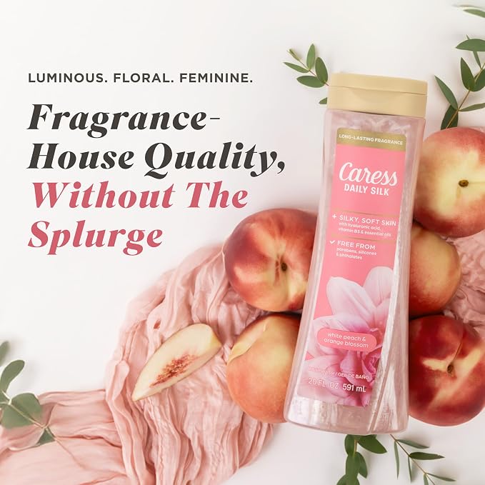 Caress Body Wash for Women, Daily Silk White Peach & Orange Blossom, Shower Gel - Image 3