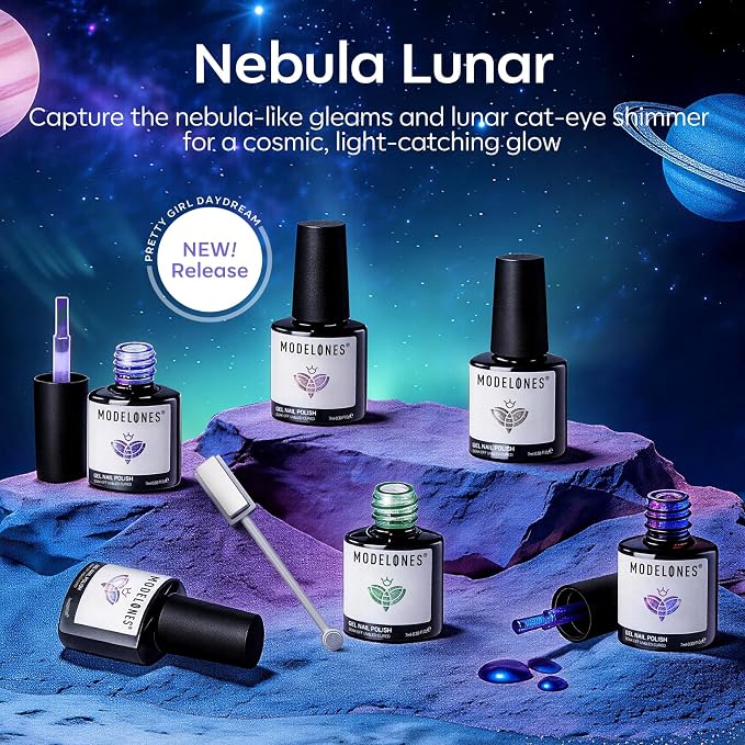 modelones Cat Eye Gel Nail Polish Set, 6 Colors Aurora Galaxy Pearlescent 9D - Image 2