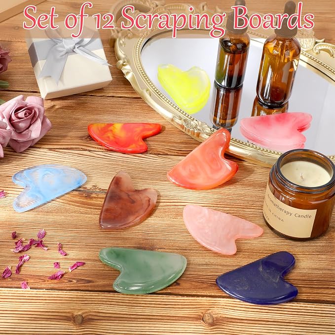 Sherr 12 Pcs Gua Sha Facial Tools Resin Heart Shaped Massage Guasha Tool - Image 5