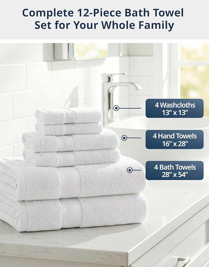 LANE LINEN 100% Mercerized Cotton Bath Towels Set of 12 – Zero Twist, 4 Bath - Image 4
