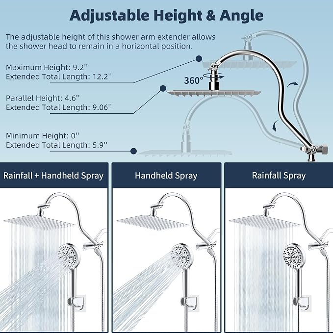 Hibbent All Metal CUPC Certified Shower Head, Handheld Showerhead Combo - Image 6