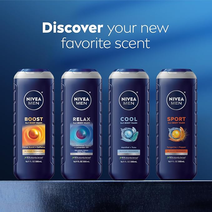 NIVEA MEN Cool Body Wash, Icy Menthol and Yuzu Scent, 3-in-1 Men's Body Wash - Image 9