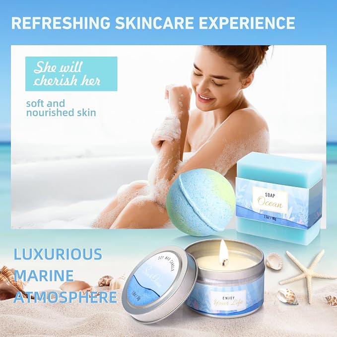 Gifts for Women, Ocean Scented Spa Gift for Women Birthday 7 Luxury Self Care - Image 4