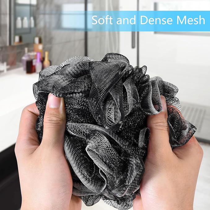 Yoget Bath Loofah Sponge, 4 Pack Black 60G Shower Mesh Ball Soft Pouf Body - Image 3