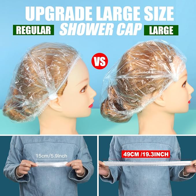 LEOBRO Individually Wrapped Disposable Shower Caps, Plastic Hair Caps - Image 3