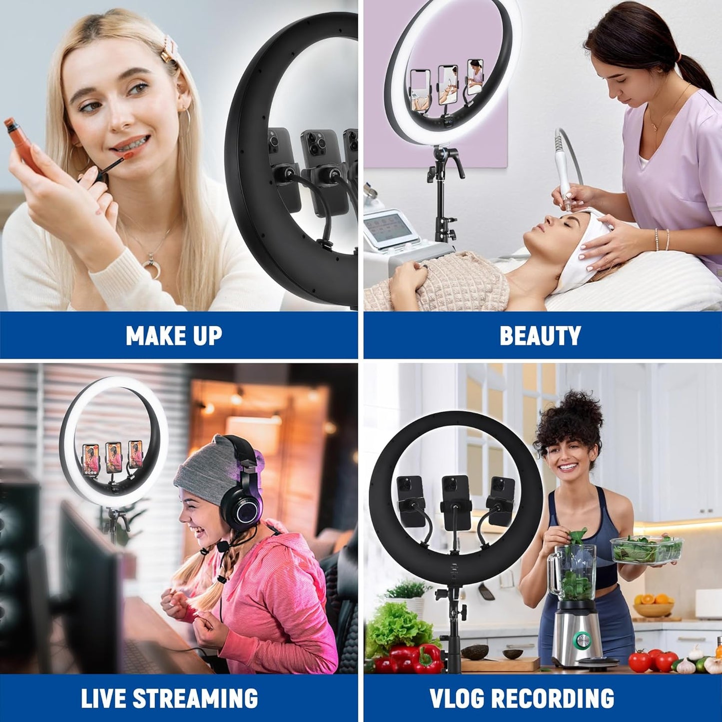 NEEWER RP19H Ring Light 19 Inches with Stand and 3 Phone Holders, Upgraded Touch Control, Smooth Dimming at 1%, 42W CRI 97+ 2540lux, Professional for Streaming Home Office Zoom Call Lighting