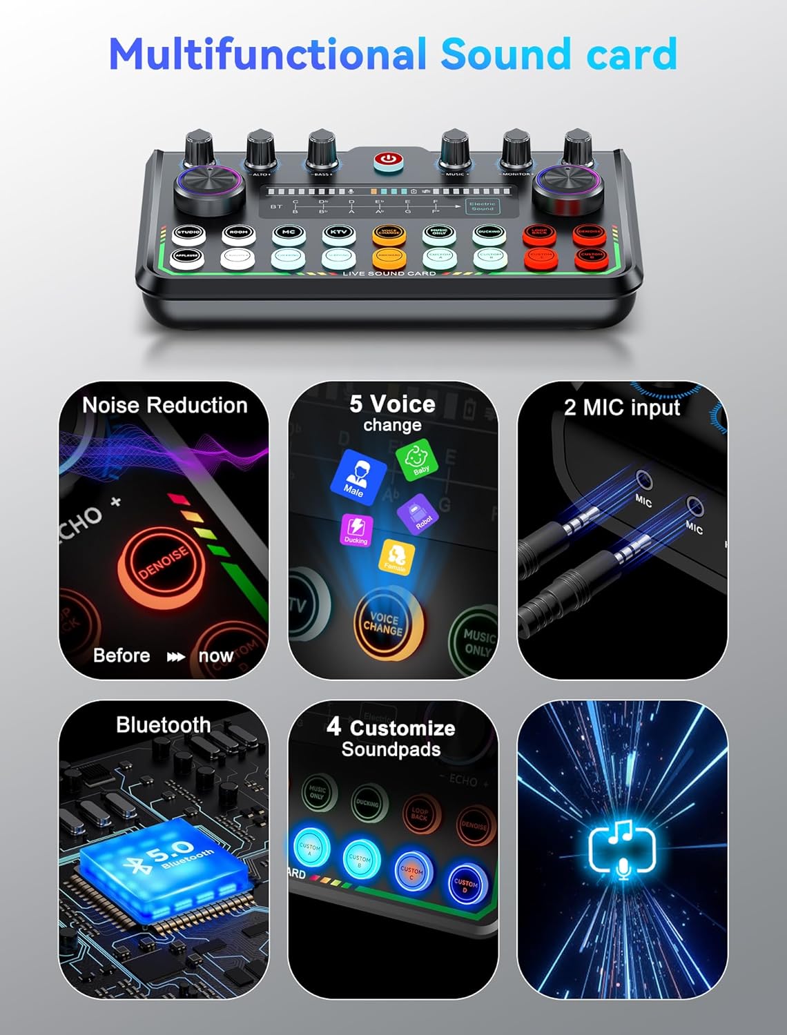 SINWE USB Audio Interface for Smartphone & PC: Plug-and-Play Live Sound Card with DJ Mixer, Voice Changer & Customized sound effects. Ideal for Recording Music, Home Studio, Podcasts & Streaming