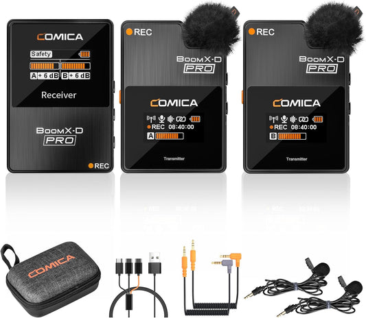 COMICA BoomX-D2 PRO Wireless Lavalier Microphone for iPhone Android Camera PC, Lapel Mic with 16GB Storage, Safety Audio Track, Noise Cancellation, Lav Mic for YouTube TikTok Video Recording