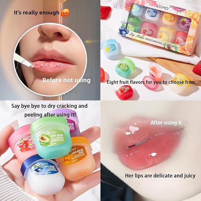 Lip Balm Lip Moisturizing Set 8 kinds of fruit flavor lip mask, 4-in-1 lip care - Image 3