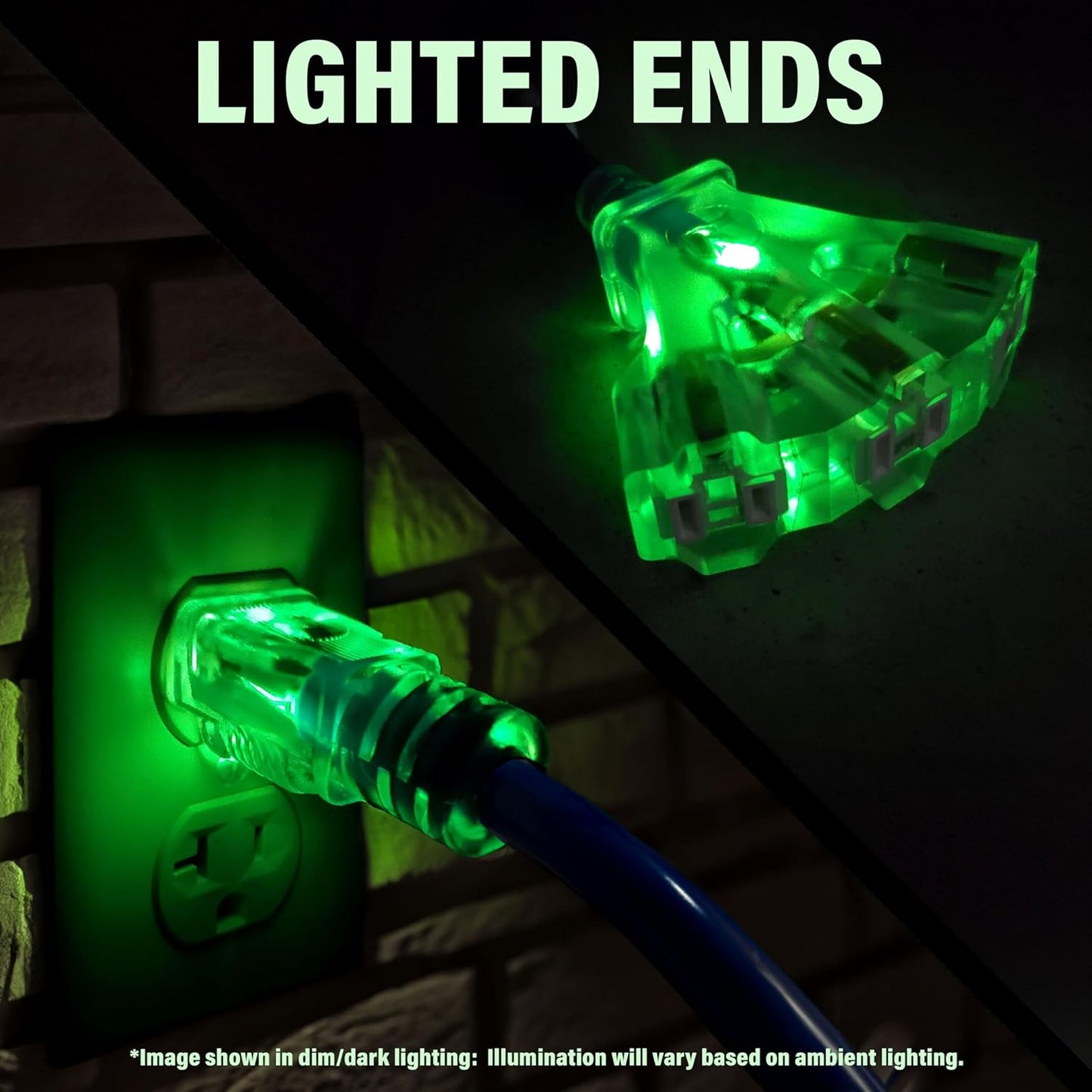 10 ft - 12 Gauge Heavy Duty Extension Cord - Lighted on Both Ends - SJTW Blue - Outdoor Extension_Cord Waterproof 10 ft by Premier Wire - 15 Amp ExtensionCord (10 Foot 12-Awg Power Cord Blue)