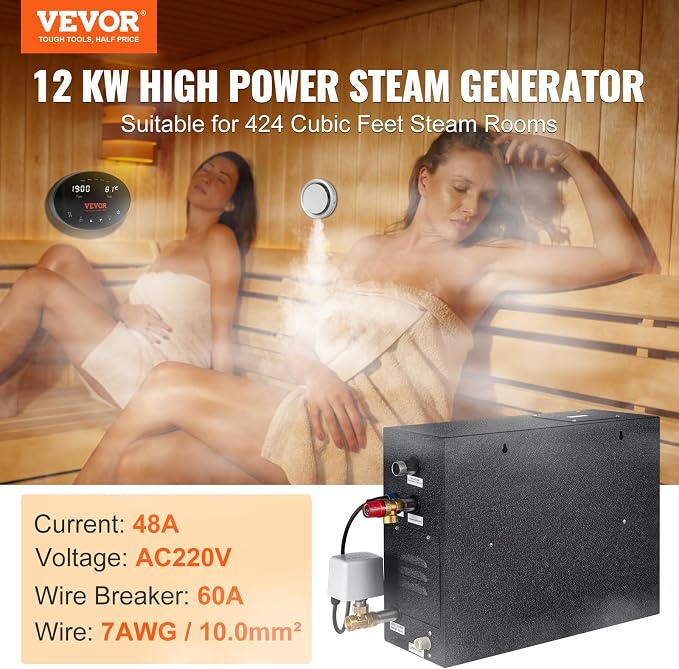 VEVOR Steam Shower Generator, 12 kW, Segmented Heating System - Image 2