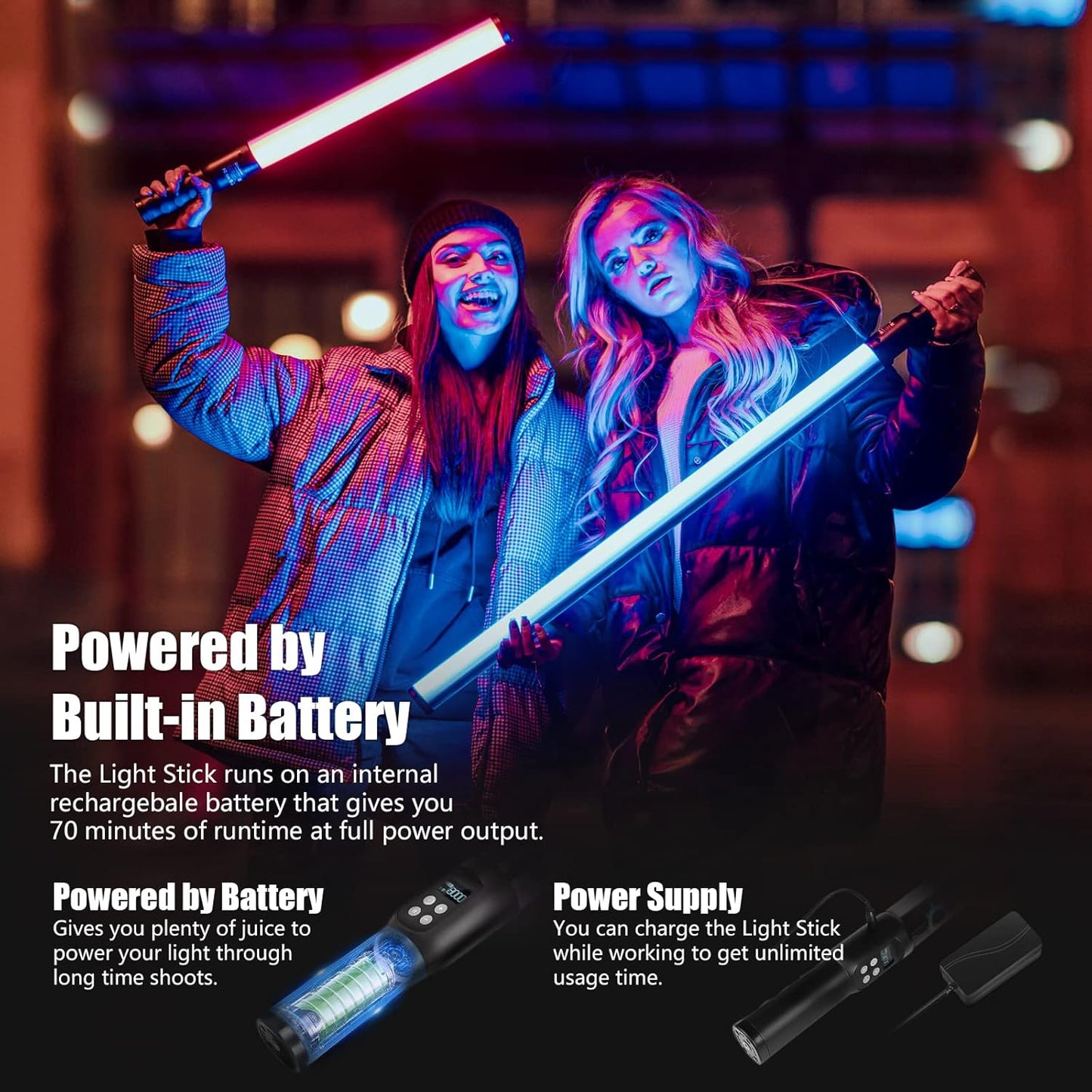 Mettlelite LS800C RGB Light Stick and Mettlelite SPL210C LED Video Light Full Color Video Light with APP Control 2800K-8000K CRI96 TLCI97 RGB CCT HSI Mode LED Light Bundle