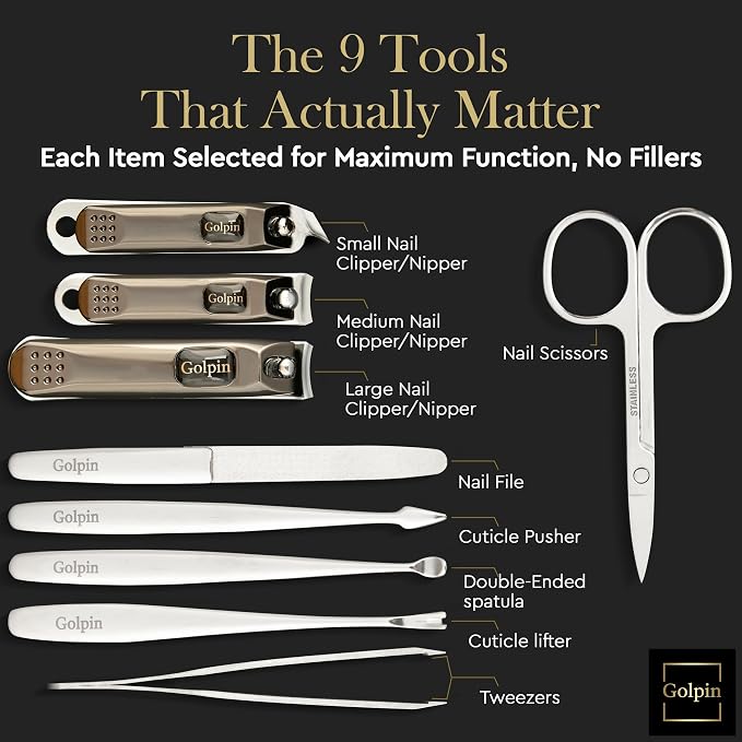 9 Pcs Manicure Set for Women Men & – Stainless Steel Manicure & Pedicure Kit - Image 5