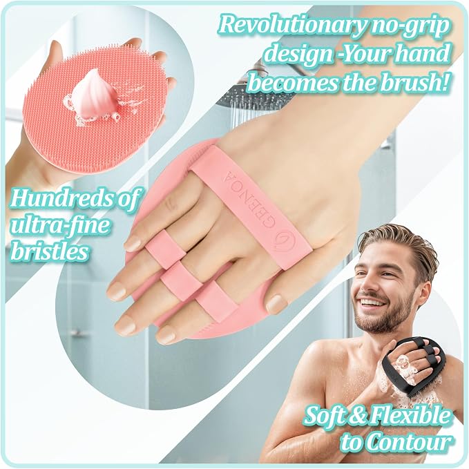 Silicone Back & Face Scrubber & Bath Glove Set 3PCS, 13.4'' Gentle Back Scrubber - Image 8