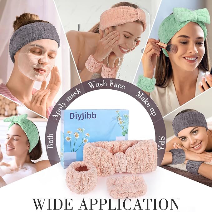 DiyJibb 9 Pcs Spa Headband for Washing Face, Skincare Headband and Wristband Set - Image 4
