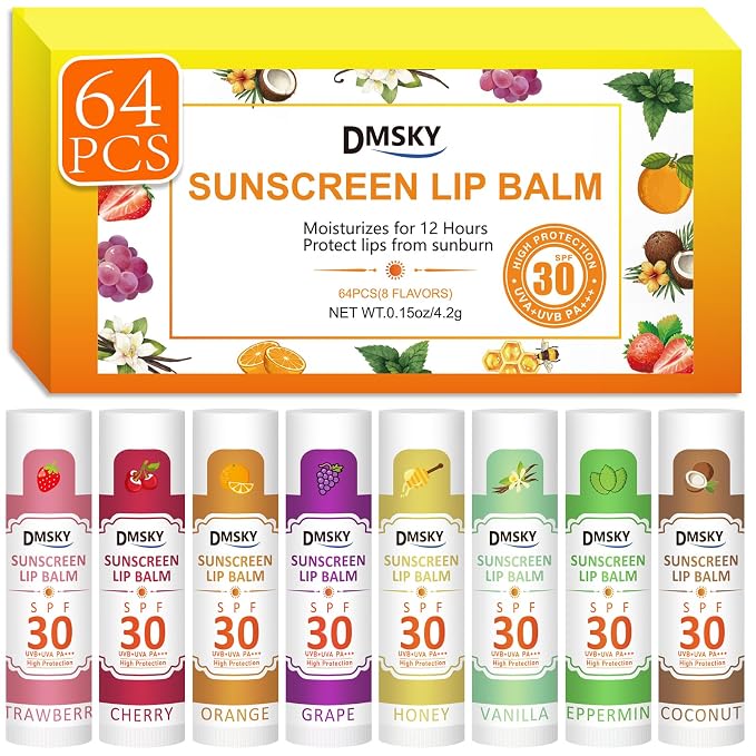 DMSKY SPF 30 Lip Balm 64 Pack, Moisturizing Lip Sunscreen by DMSKY