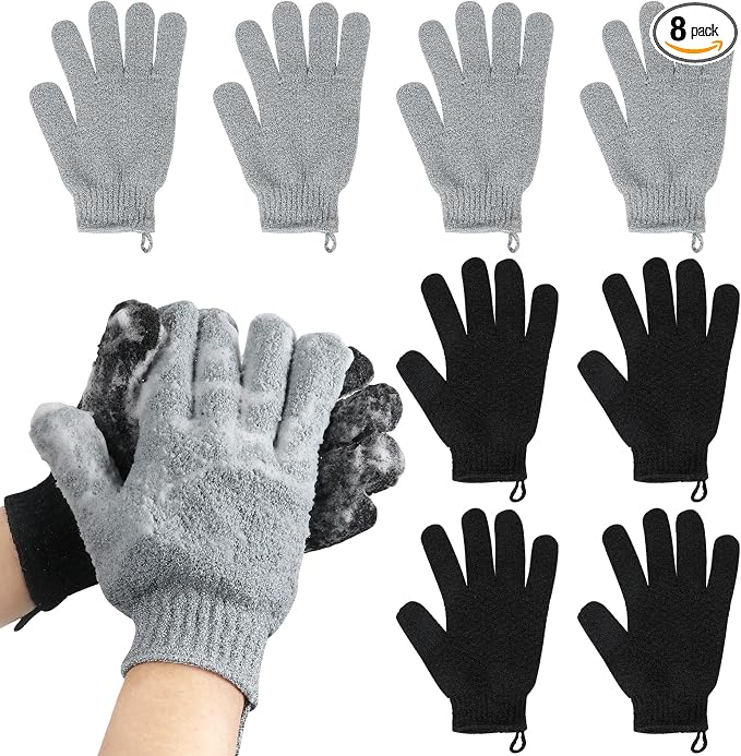 Exfoliating Gloves for Big Hands 8Pack- Lengthened and Large Double-Sided by Alotpower