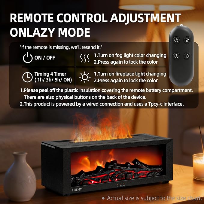 TMEHM Fireplace Flame Air Diffuser Humidifier, 7 Colors Aromatherapy Essential - Image 6