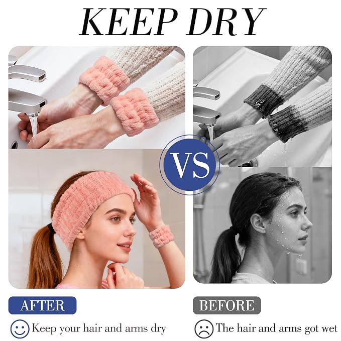 DiyJibb 9 Pcs Spa Headband for Washing Face, Skincare Headband and Wristband Set - Image 5