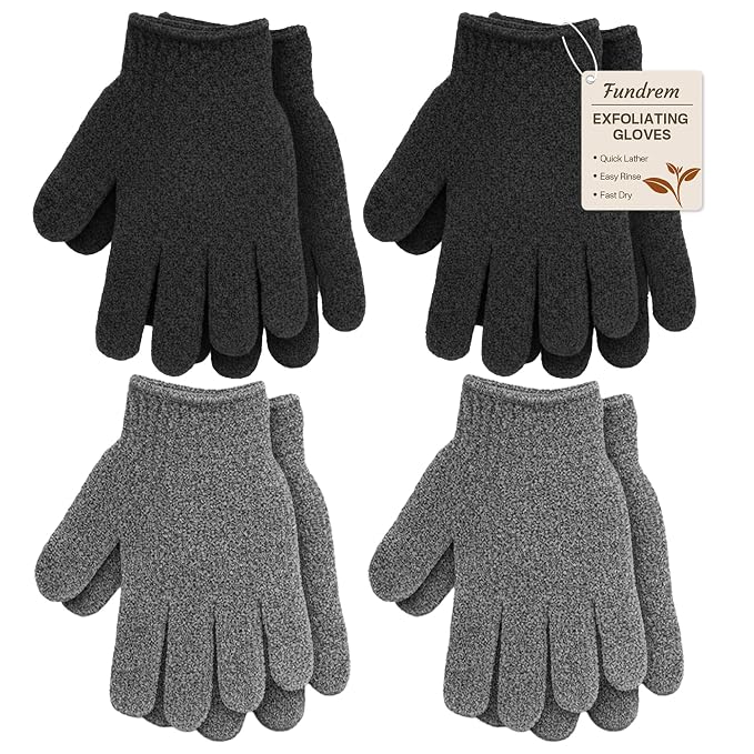 4 Pairs Exfoliating Gloves for Shower, Shower Gloves, Body Scrubber, Korean by FUNDREM