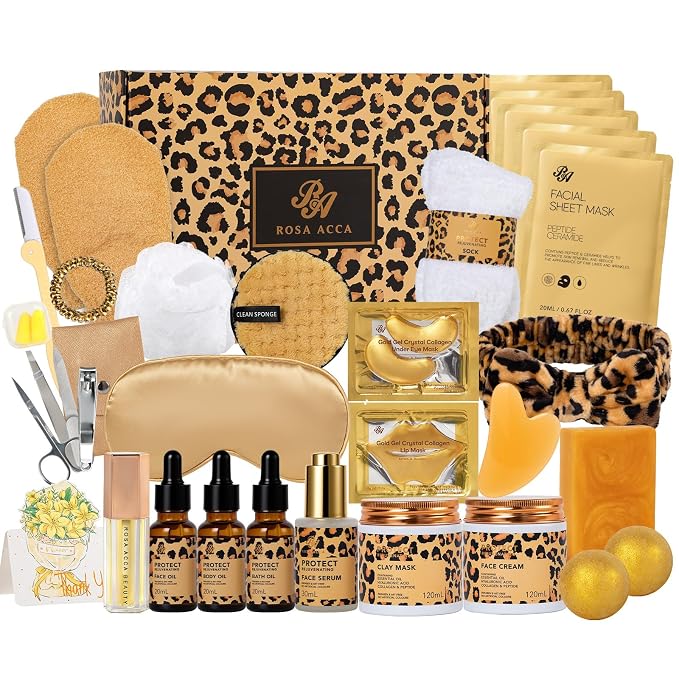 32 Pcs Mother's Day Gift for Mom, Leopard Facial Skin Care Set for Women by RAROSAACCA