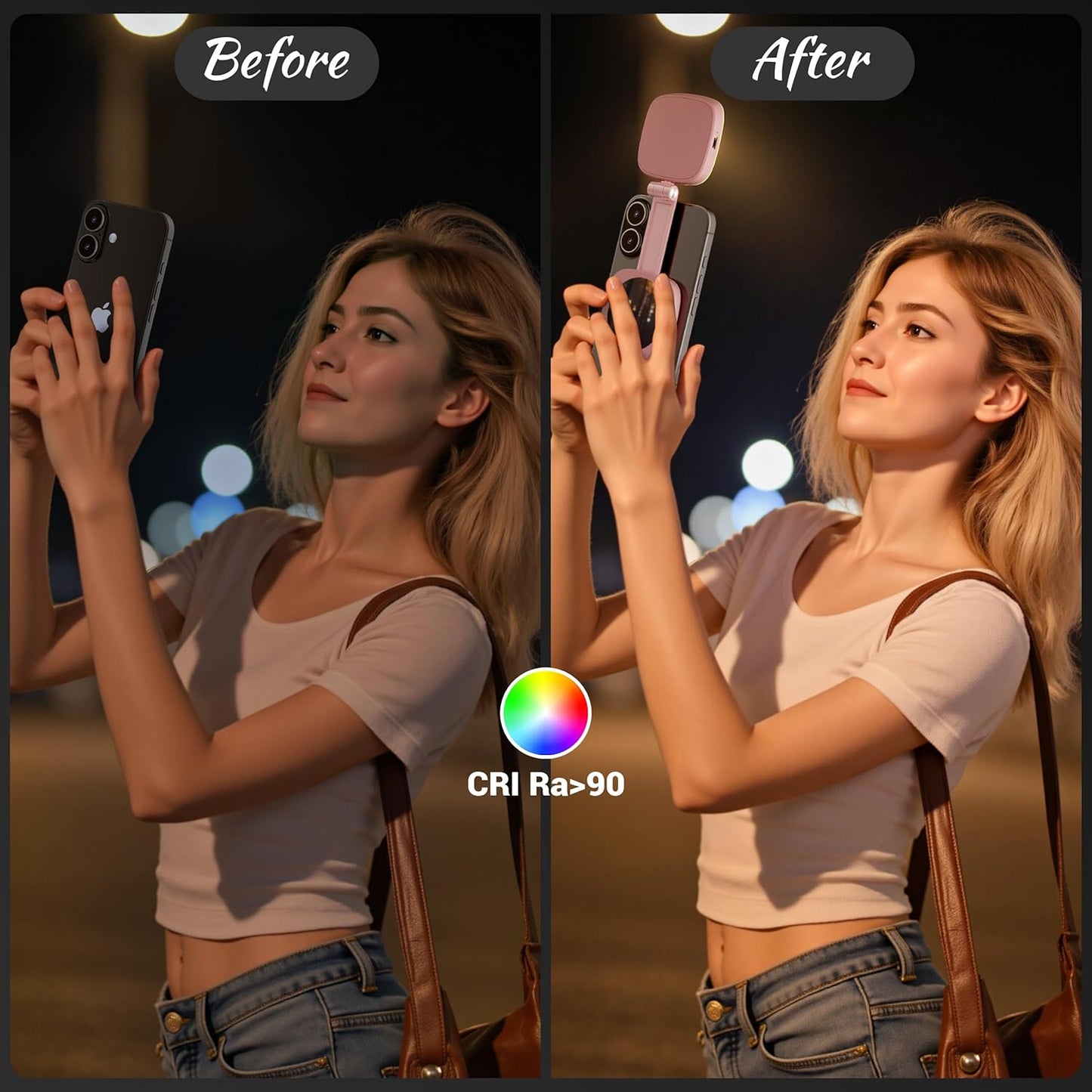 Magnetic Selfie Light for Phone: 5 Led Mode with Mirror Compatible for iPhone & Android - Rechargeable Portable Fill Light for Photography/Video Recording/Conference/Vlog/Makeup (Pink)