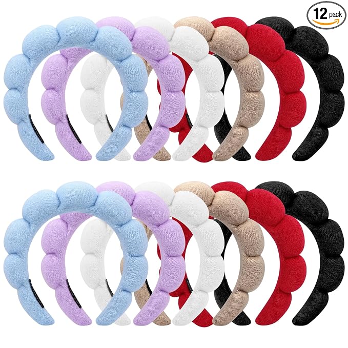 12 Pcs Spa Headbands for Women, Makeup Headbands for Women Girls, Puffy Sponge by HIKIMA