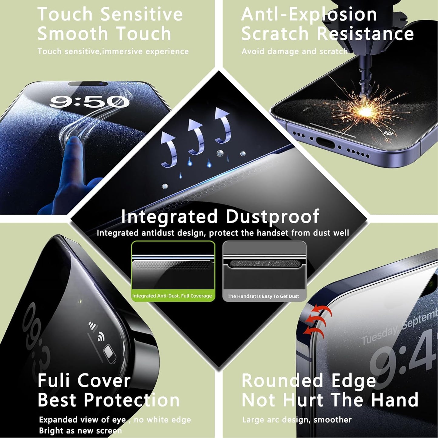 (2-Pack Anti Blue Light Matte Screen Protector for iPhone 12/12 Pro (6.1-Inch),9H Tempered Glass,Anti-Glare,Full Coverage,Anti-Fingerprint,Auto Dust Removal,Bubble-Free