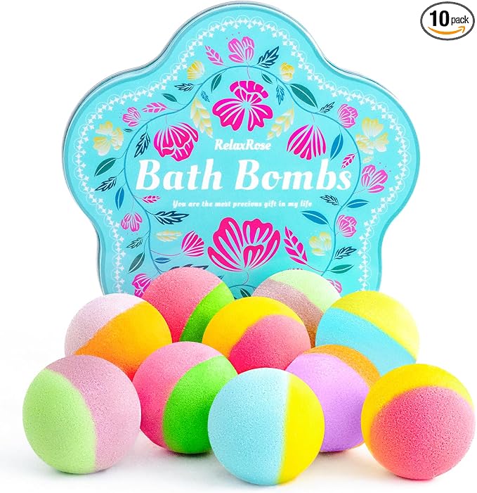 Bath Bomb Gift Set – 10 Handmade Bath Bombs by RelaxRose