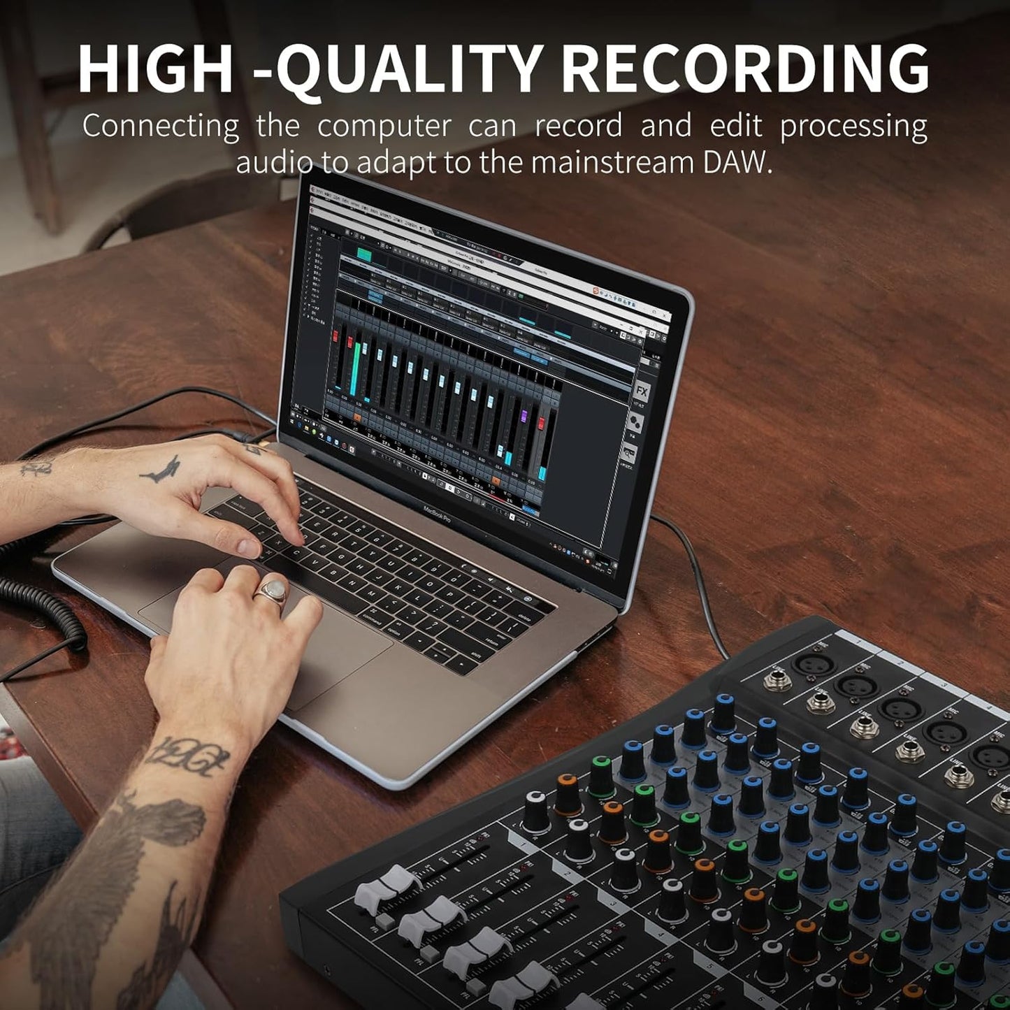 XTUGA 6 Channel Audio Mixer Sound Board Mixing Console, Audio Interface PC USB Bluetooth with 48V Phantom Digital Effect for DJ Live Recording Studio Karaoke(CT60)
