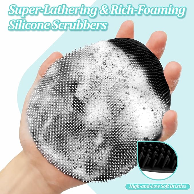 Silicone Back/Body/Face Scrubber & Soft Bath Glove Set 4PCS, Gentle Exfoliating - Image 5