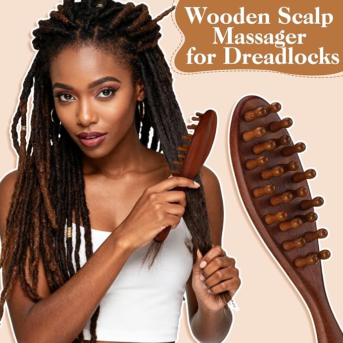 ProSuites 3 Pack Wooden Scalp Massager Tool Loc Combs, Long Handle Head Massage - Image 2