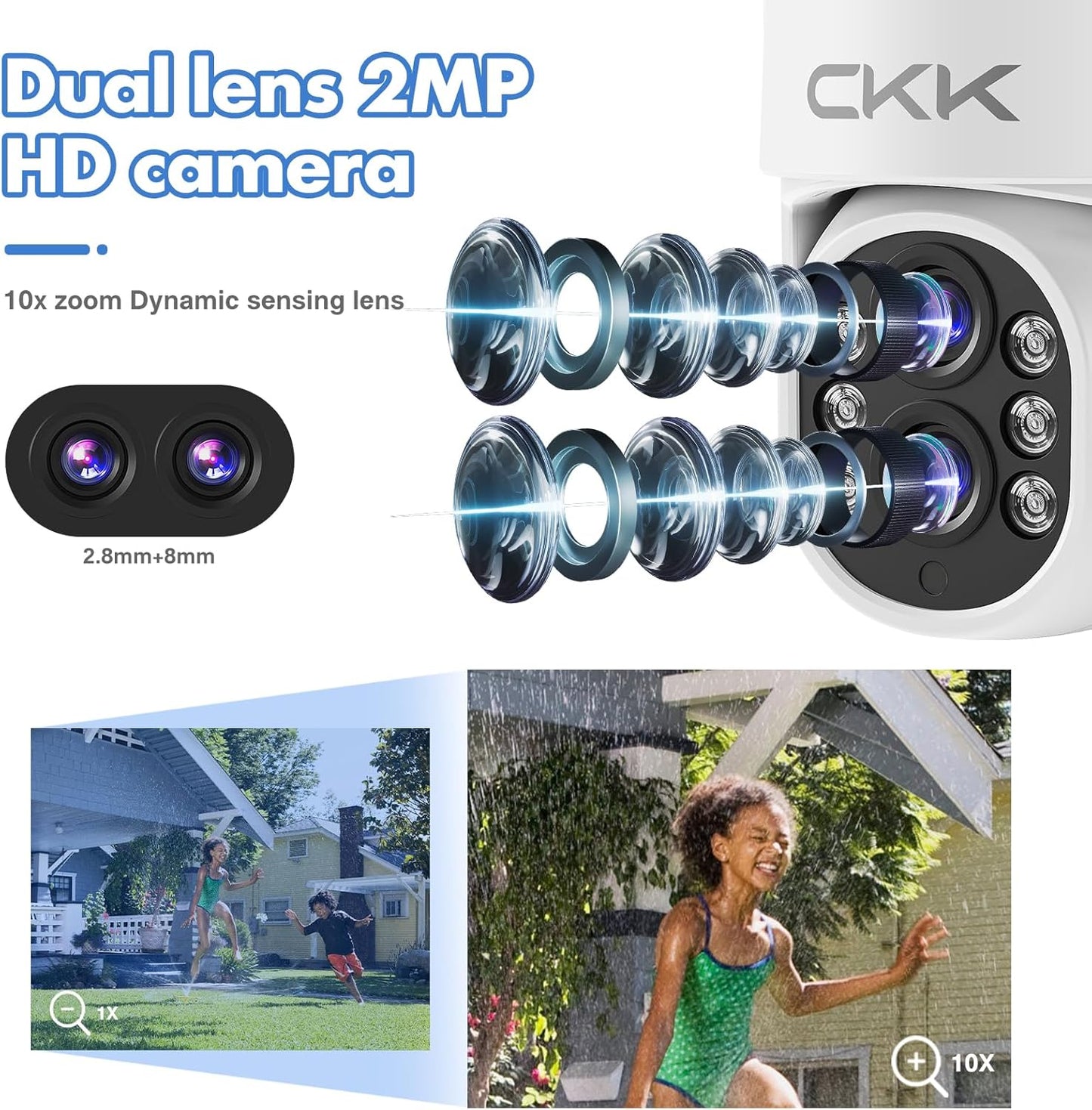 【Dual Wi-Fi,2MP+2MP Dual Lens】 2K Security Camera System with Dual Lens Outdoor, with 10" LCD Monitor, 4 Pcs Dual Band WiFi PTZ Cameras, Two-Way Audio, AI Motion Detection, Color Night Vision,1TB HDD