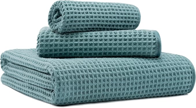 MICROFI New Microfiber Waffle Bath Towels, 3 Pieces, Fast Drying, Lint Free by Unknown
