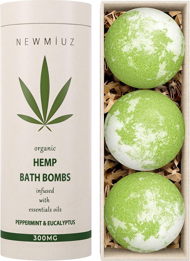 Organic Hemp Bath Bombs Infused Peppermint Eucalyptus Essential Oil Luxurious by NewMiuz