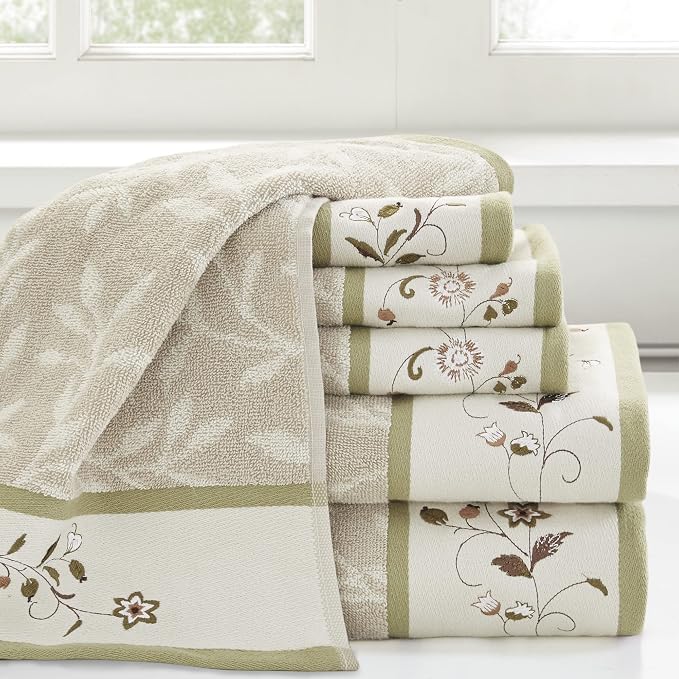 Madison Park Serene 100% Cotton Bath Towel Set Luxurious Floral Decorative - Image 2