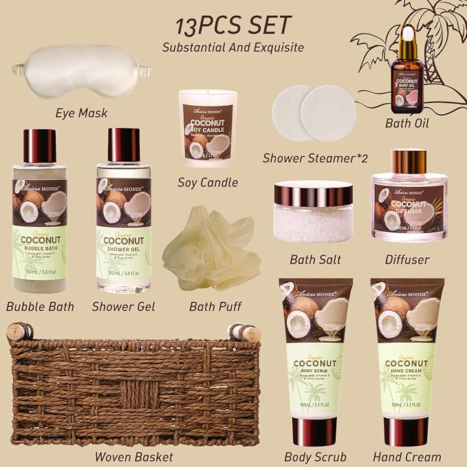 Spa Gift Basket for Women, Coconut Bath and Body Gift Basket - Image 2