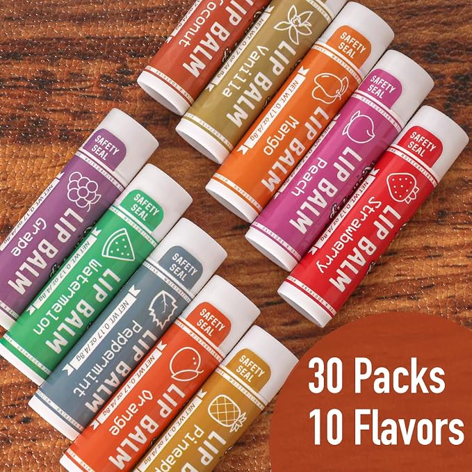 AZEN 30 Pack Lip Balm, Natural Lip Balm Bulk, Lip Care Product, Moisturizing - Image 3