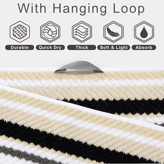 VOOVA & MOVAS Quick Dry Soft Absorbent Black Striped Towel Set - Image 3