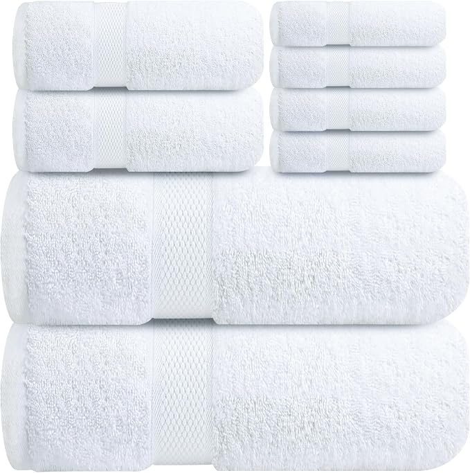 Infinitee Xclusives Luxury 100% Cotton Towel Set – 8 Piece Bathroom Towel Set – by InfiniteeXclusives