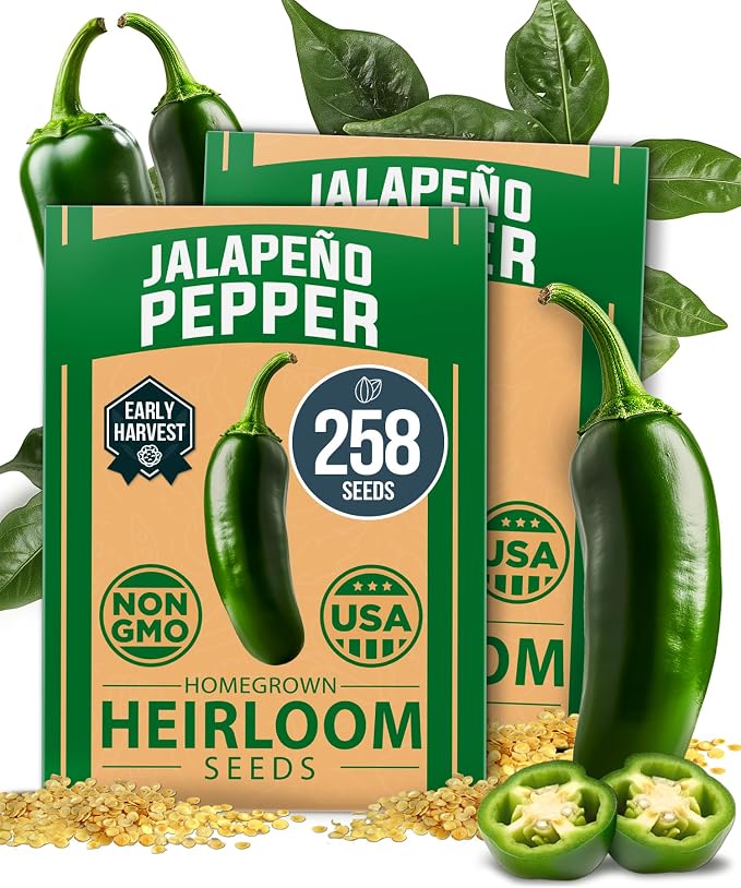 HOME GROWN Jalapeno Pepper Seeds 258+ Heirloom Non-GMO Seeds by HOMEGROWN