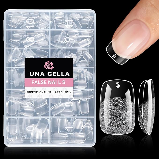 UNA GELLA Short Square & Squoval Nail Tips 216pcs Pre-Etched Short Square Round by UNAGELLA