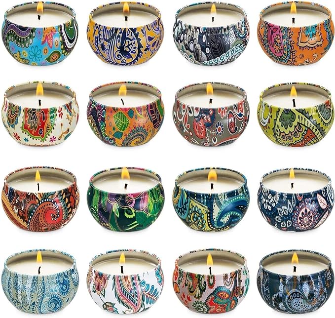 YOROXRG Set 16 Pack Scented Candles Gifts Soy Wax Travel Tin Jar Candles by YOROXRG