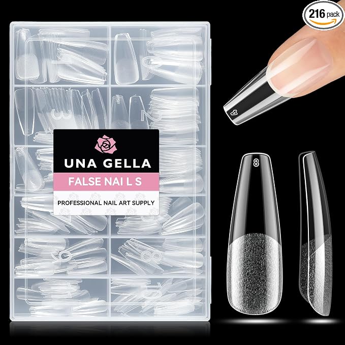 UNA GELLA Long Coffin Nail Tips: 216pcs Coffin Acrylic Fake Nails Full Cover by UNAGELLA